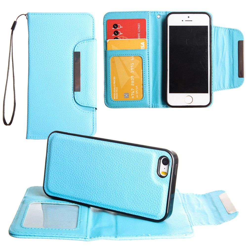 Apple iPhone 7 Plus -  Compact Wallet Case with Detachable Slim Case, Card Slots and wristlet, Blue