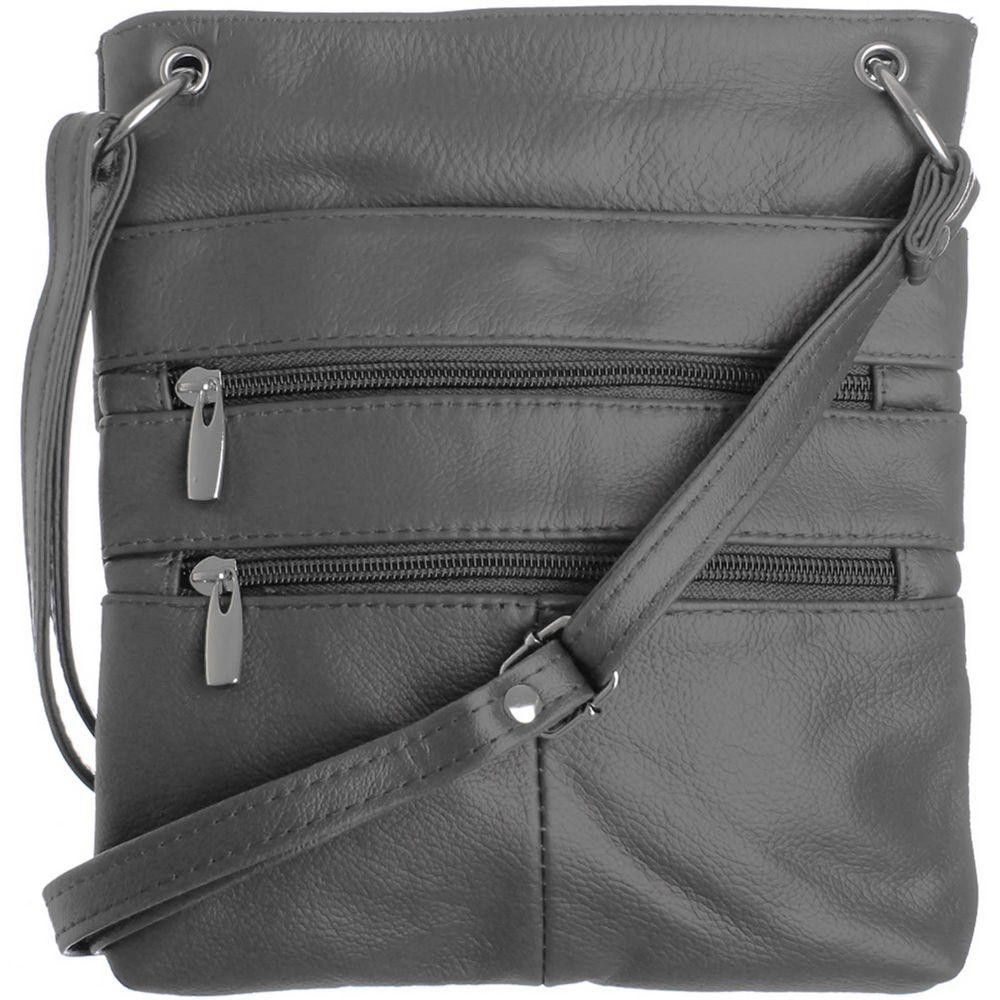 Apple iPhone 7 Plus -  Genuine Leather Double Zipper Crossbody / Tote Handbag, Gray