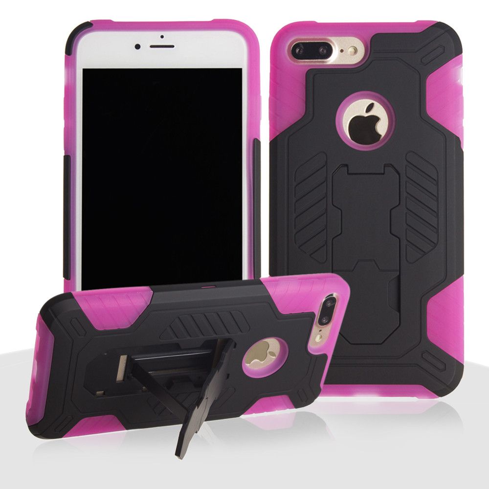 Apple iPhone 7 Plus -  Mantas Heavy-Duty Rugged Case with Stand and Holster Combo, Black/Hot Pink