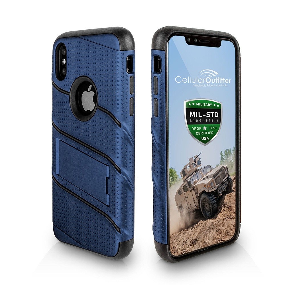 Apple iPhone X - RoBolt Heavy-Duty Rugged Case and Holster Combo, Navy Blue/Black