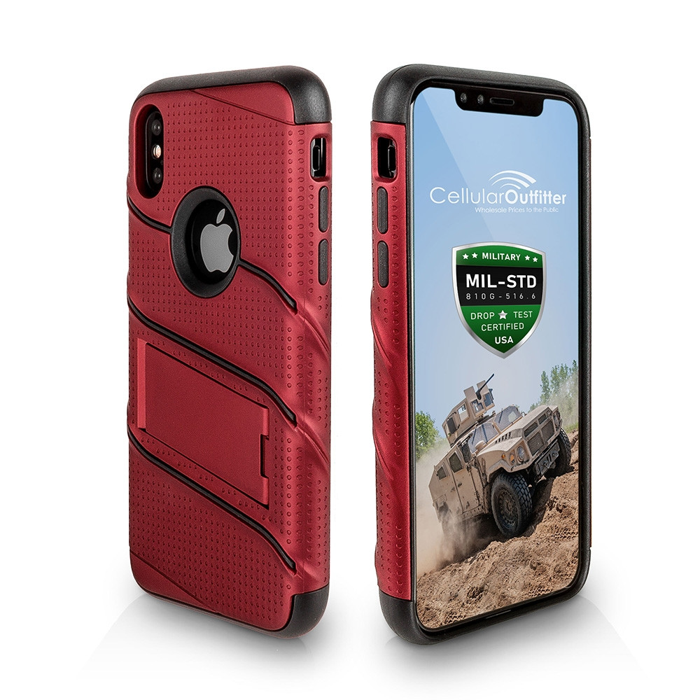 Apple iPhone X - RoBolt Heavy-Duty Rugged Case and Holster Combo, Red/Black