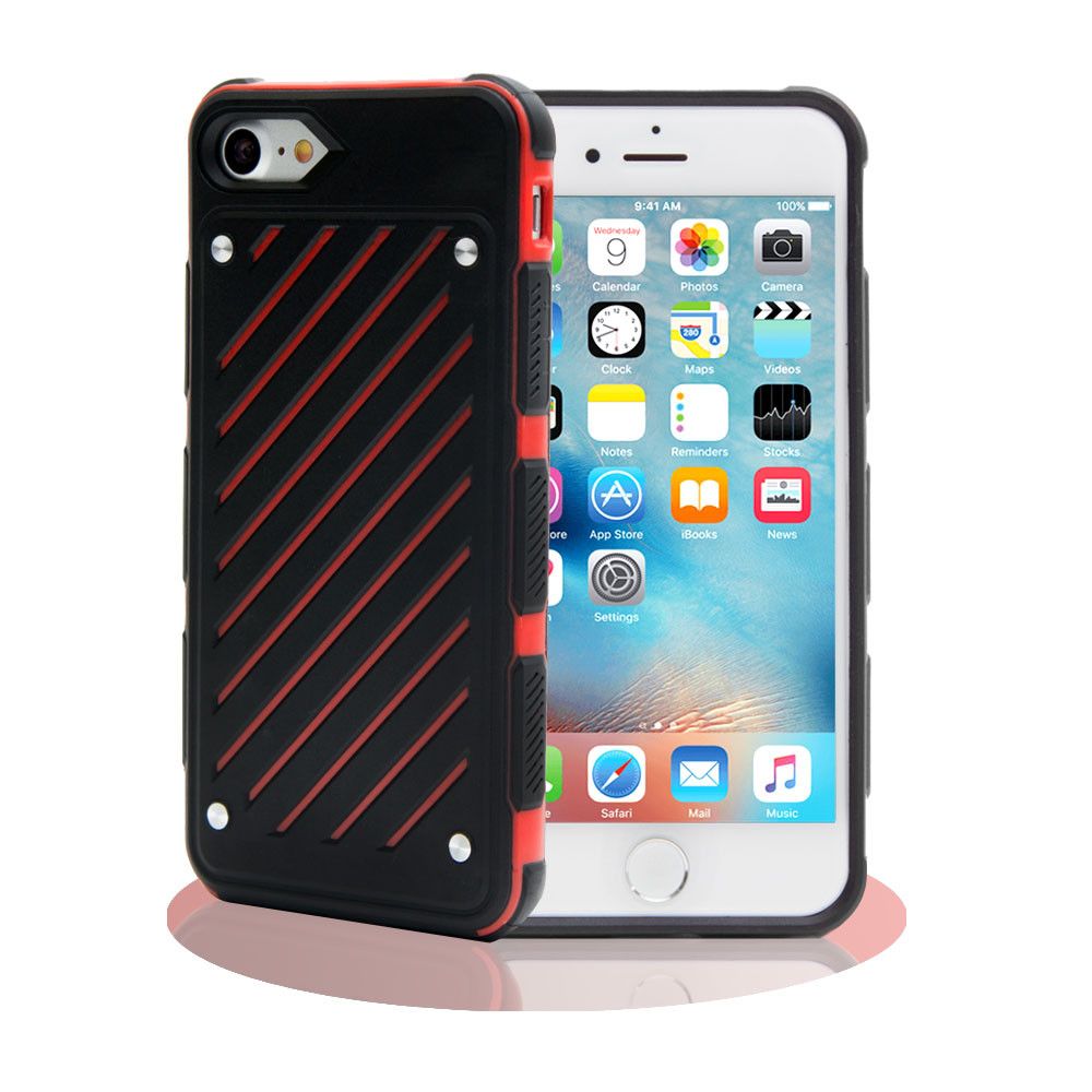 Apple iPhone 7 Plus -  Stripe Shield Heavy duty rugged case, Black/Red