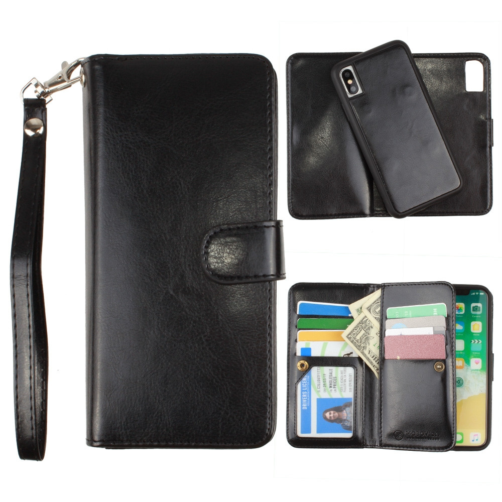 Apple iPhone X - Multi-Card Slot Wallet Case with Matching Detachable Case and Wristlet, Black