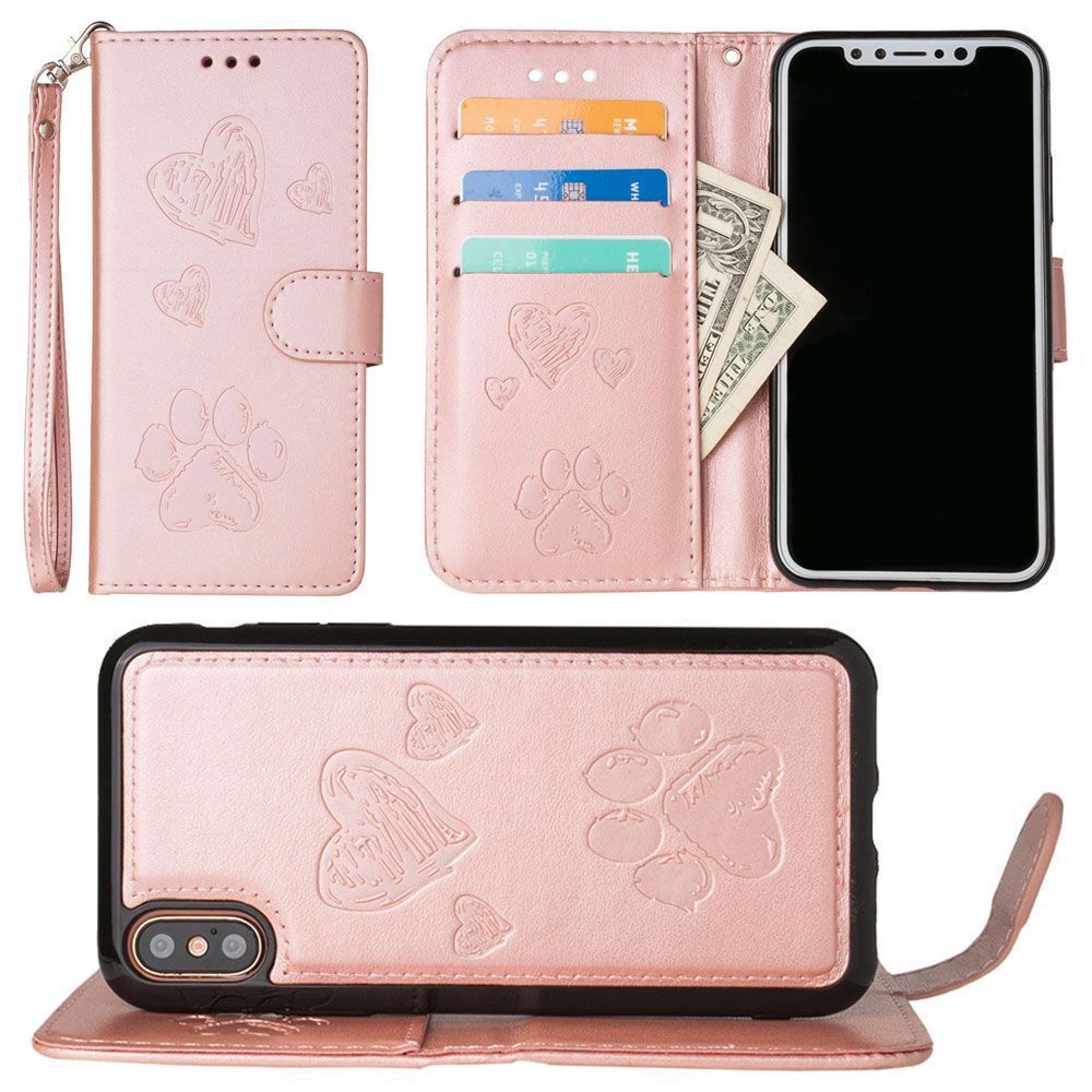 Apple iPhone X - Puppy Love Wallet with Matching Detachable Magnetic Phone Case and Wristlet, Rose Gold