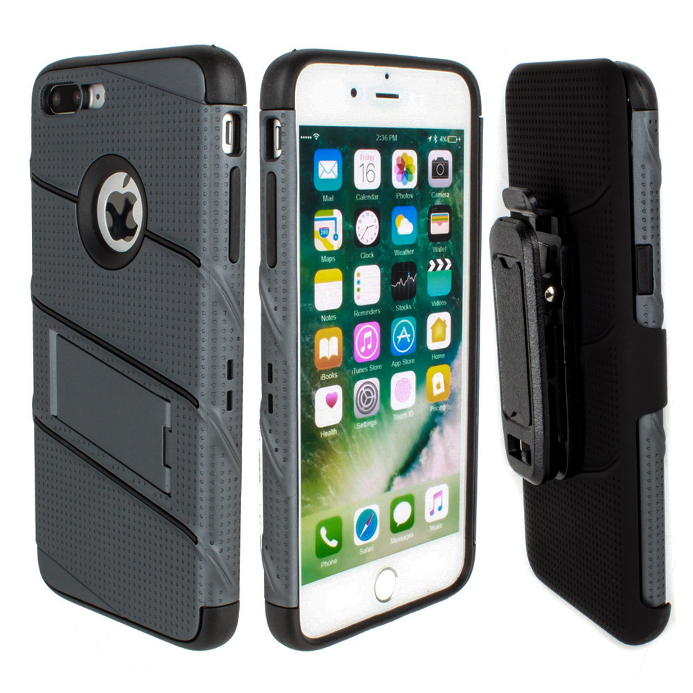 Apple iPhone 7/8 Plus - RoBolt Heavy-Duty Rugged Case and Holster Combo, Dark Gray/Black