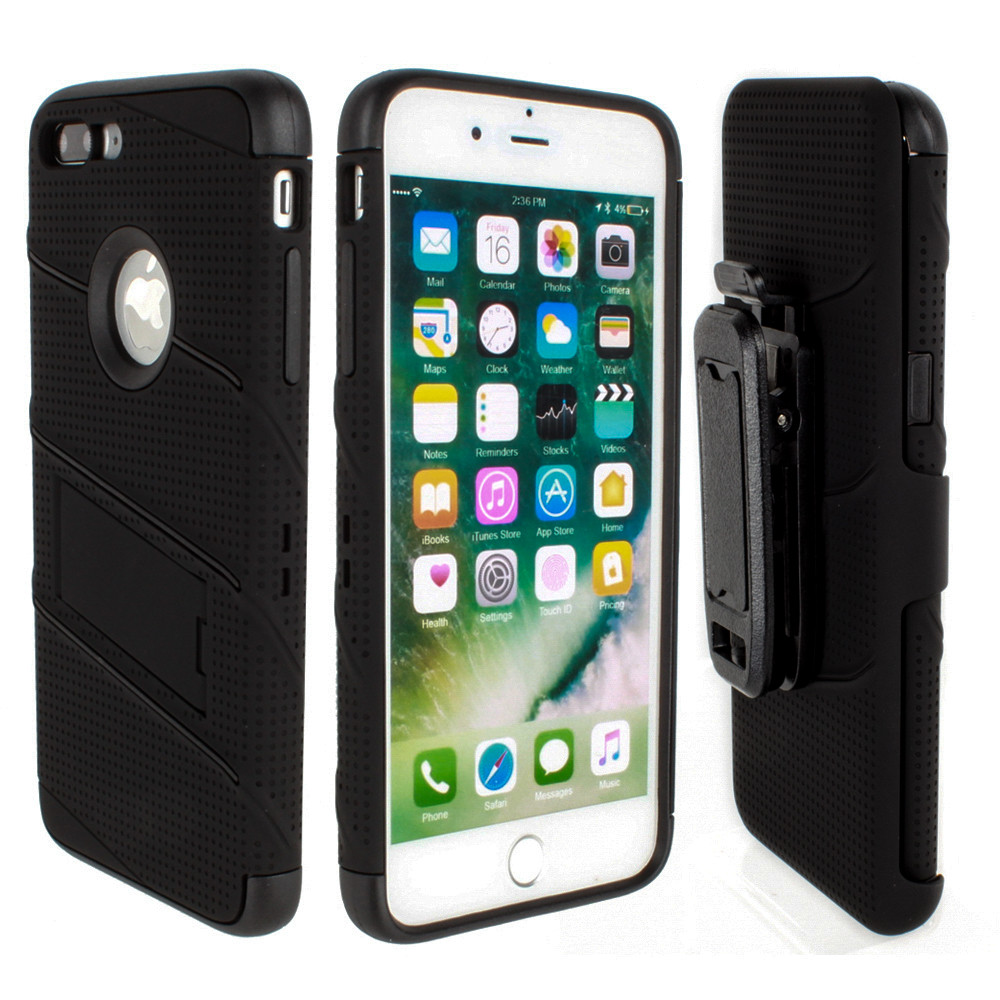 Apple iPhone 7/8 Plus - RoBolt Heavy-Duty Rugged Case and Holster Combo, Black