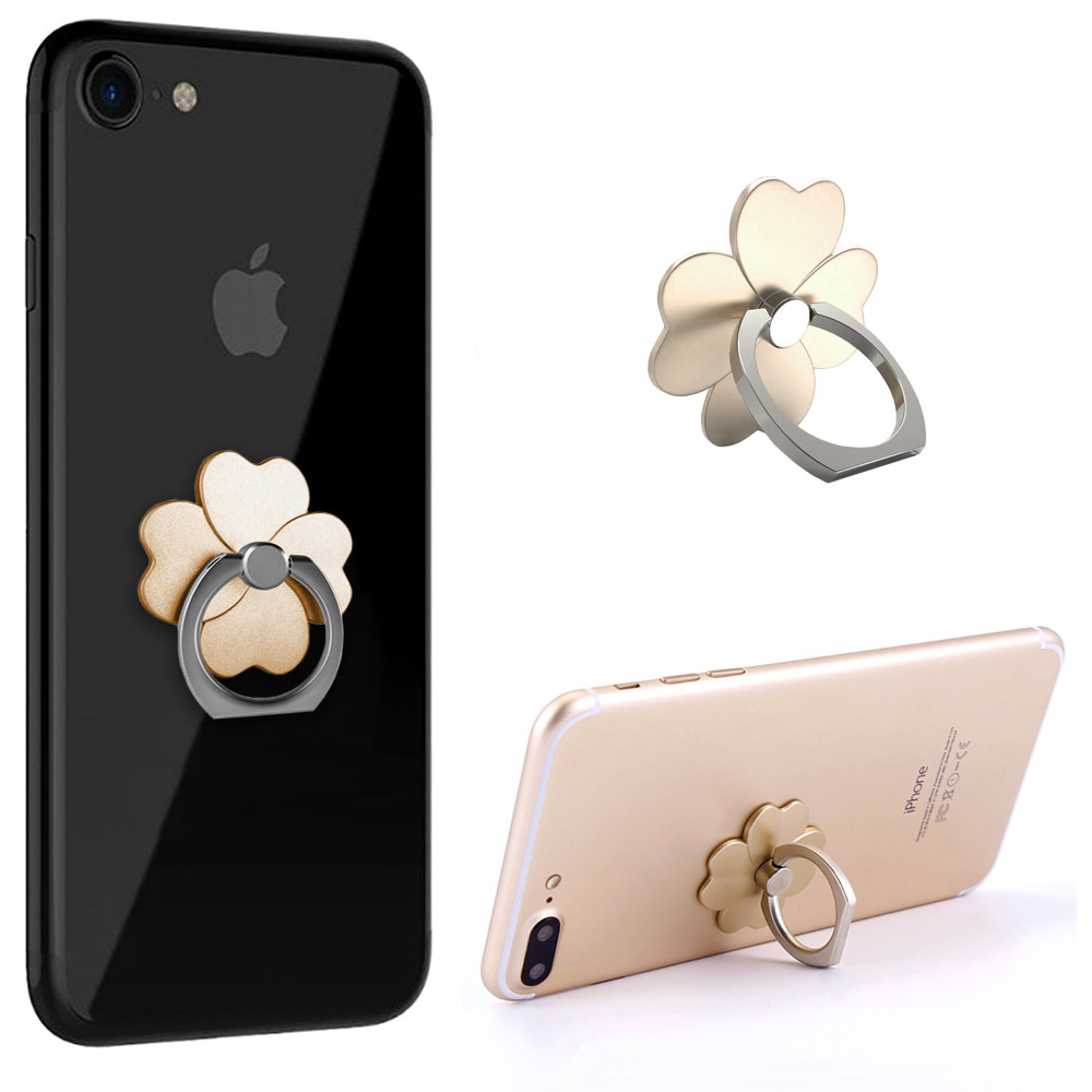 Apple iPhone 7 Plus -  Universal Metallic Clover Design Ring Grip and Stand Holder, Gold