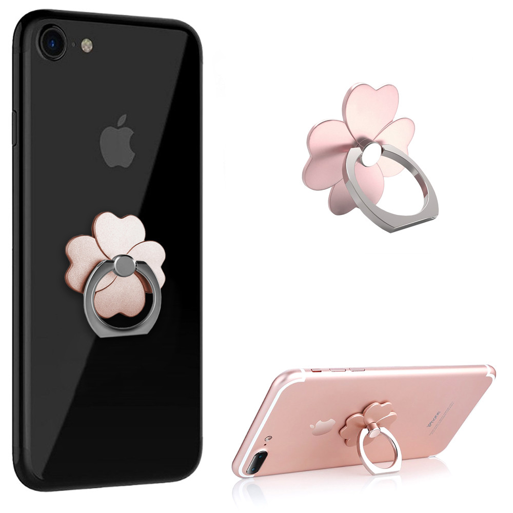 Apple iPhone 7 Plus -  Universal Metallic Clover Design Ring Grip and Stand Holder, Rose Gold