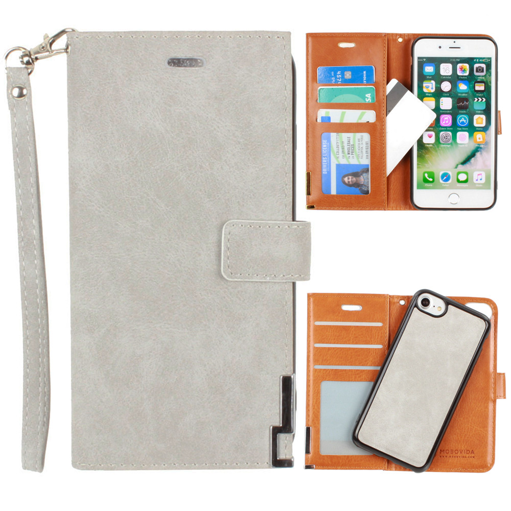 Apple iPhone 6 -  Ultrasuede metal trimmed wallet with removable slim case and  wristlet, Gray