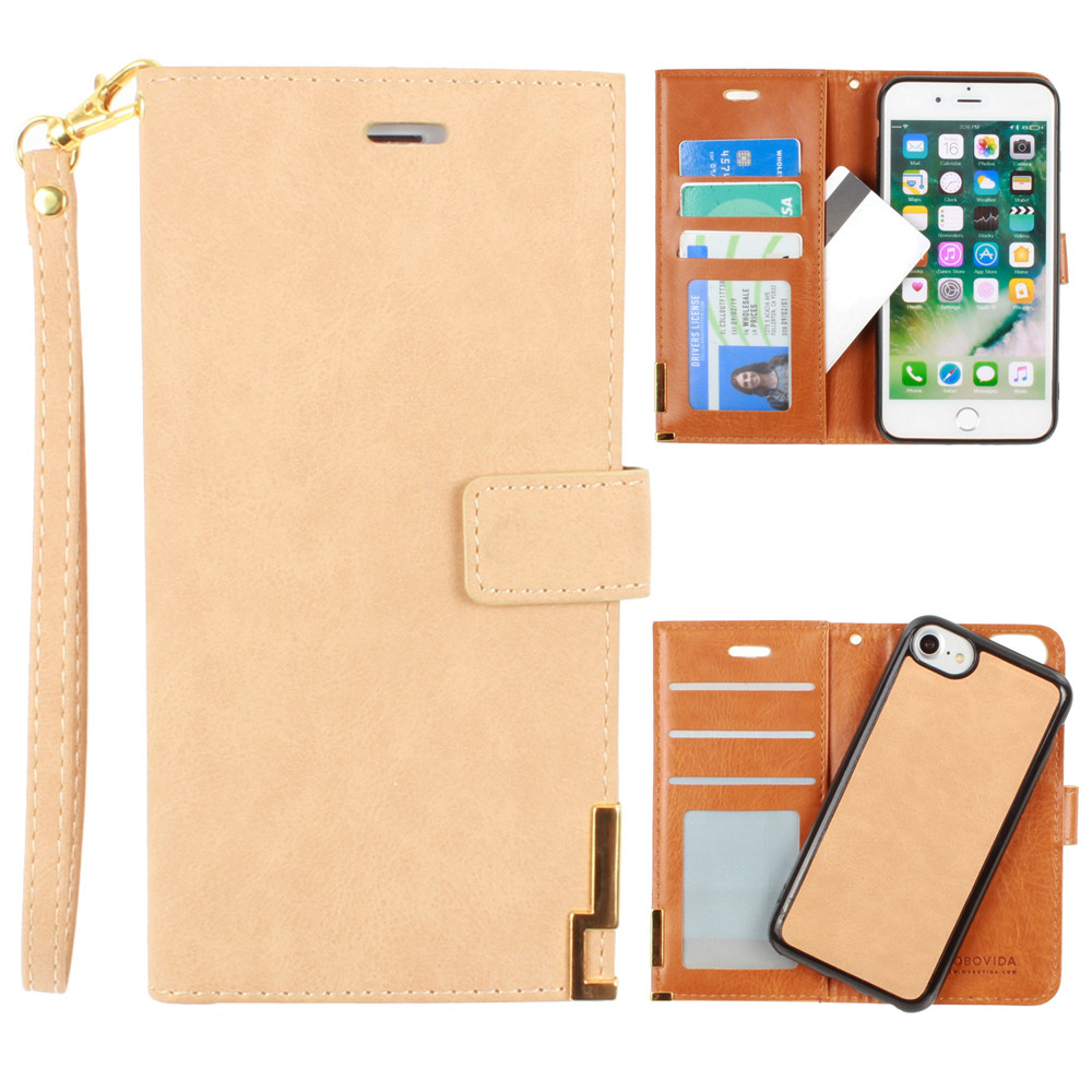 Apple iPhone 6 -  Ultrasuede metal trimmed wallet with removable slim case and  wristlet, Tan