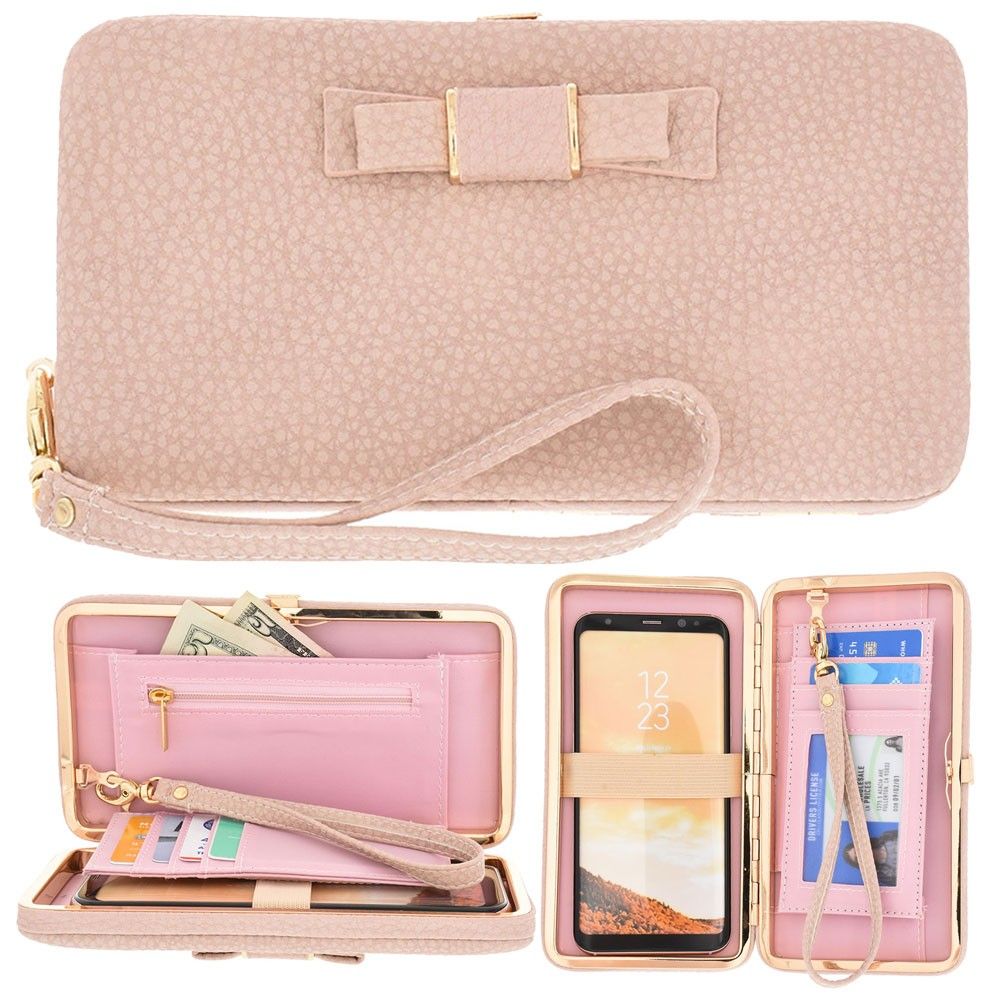 Apple iPhone 6 -  Bow clutch wallet with hideaway wristlet, Light Pink