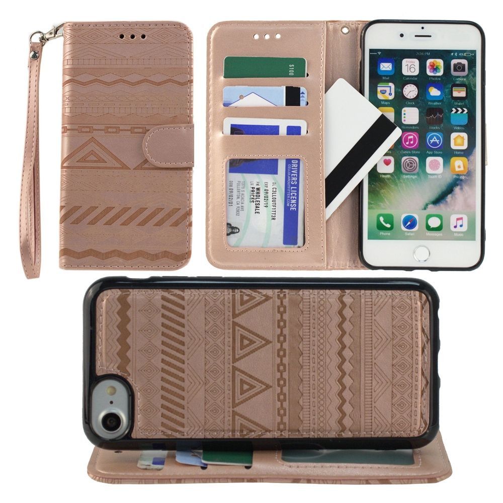 Apple iPhone 6 -  Aztec tribal laser-cut wallet with detachable matching slim case and wristlet, Rose Gold