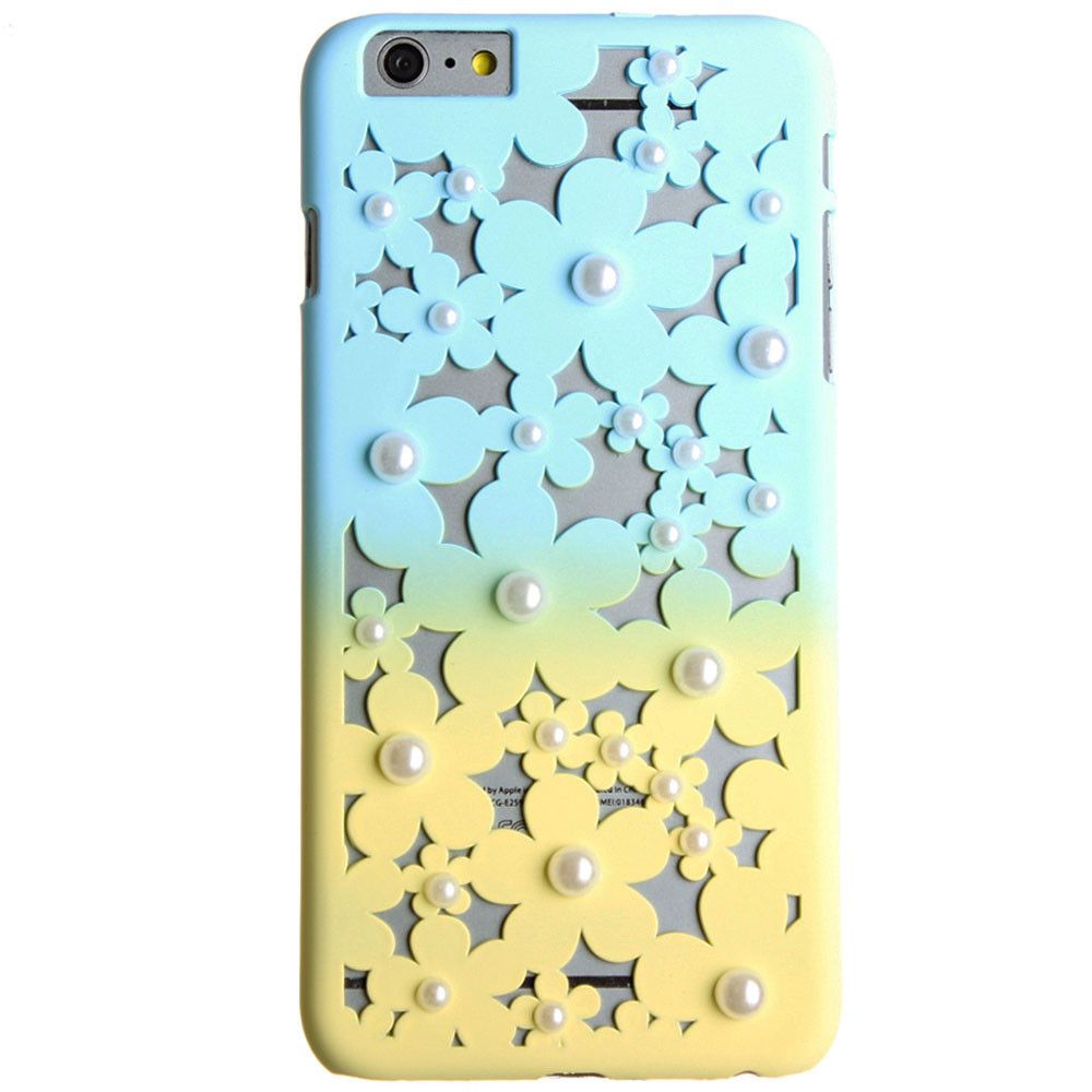 Apple iPhone 6/6s - 2 Tone 3D Pearl Design Slim Case, Light Blue/Yellow