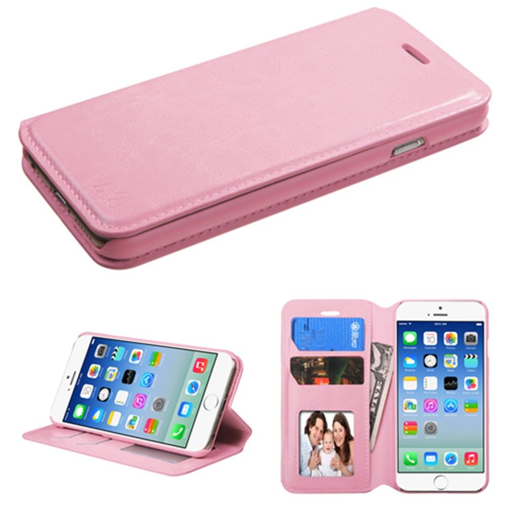 Apple iPhone 6/6s - Bi-Fold Leather Folding Wallet Case and Stand, Baby Pink