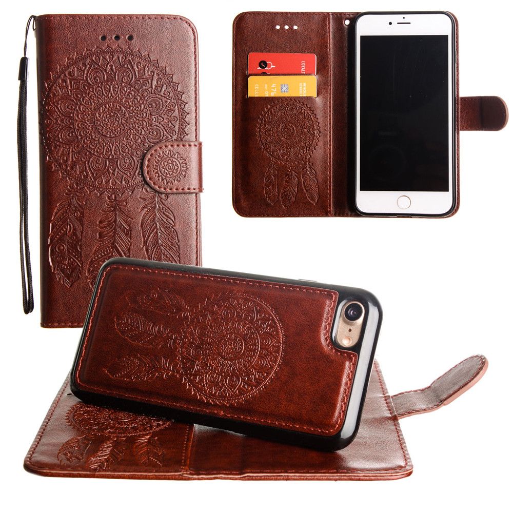 Apple iPhone 6 -  Embossed Dream Catcher Design Wallet Case with Detachable Matching Case and Wristlet, Brown