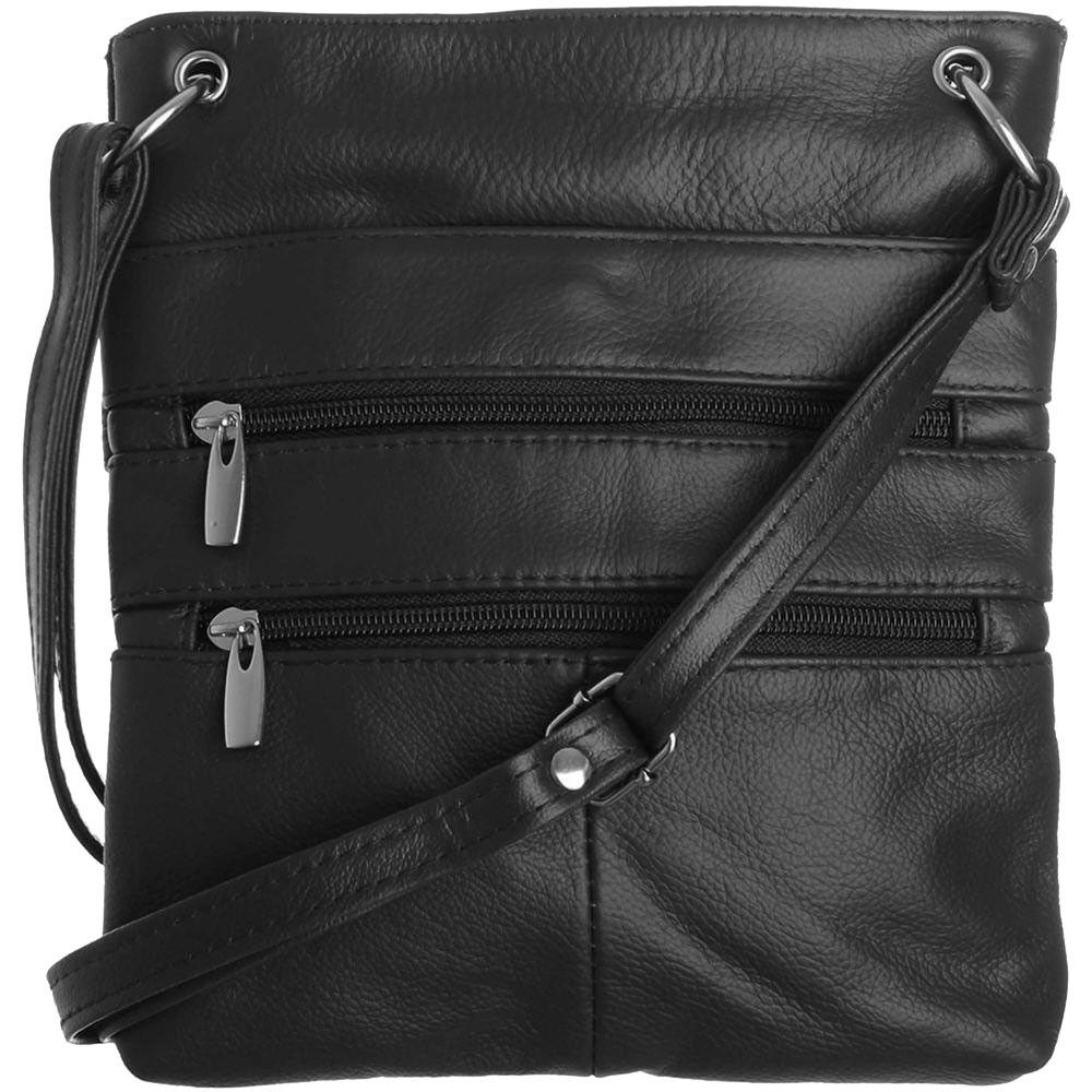 Apple iPhone 6 -  Genuine Leather Double Zipper Crossbody / Tote Handbag, Black