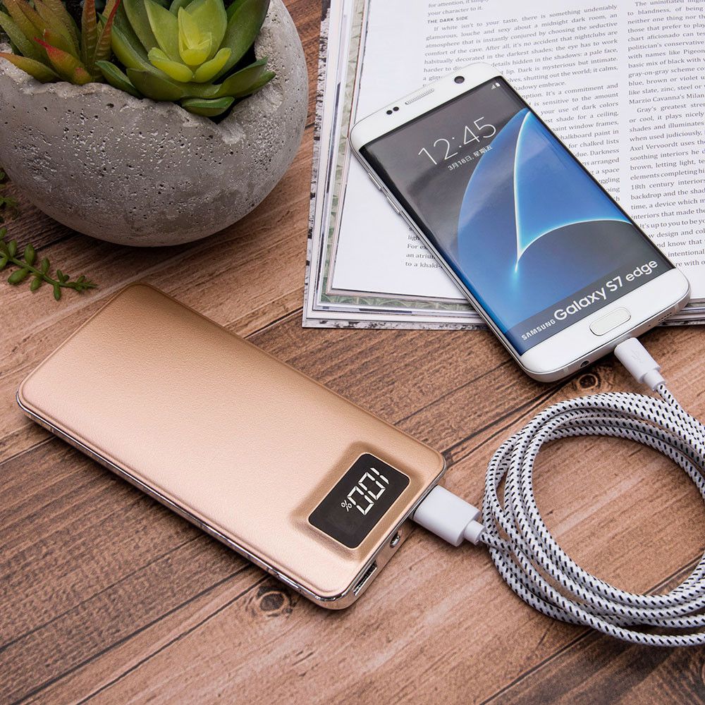 Apple iPhone 6 -  10,000 mAh Slim Portable Battery Charger/Powerbank with 2 USB Ports,LCD Display and Flashlight, Gold
