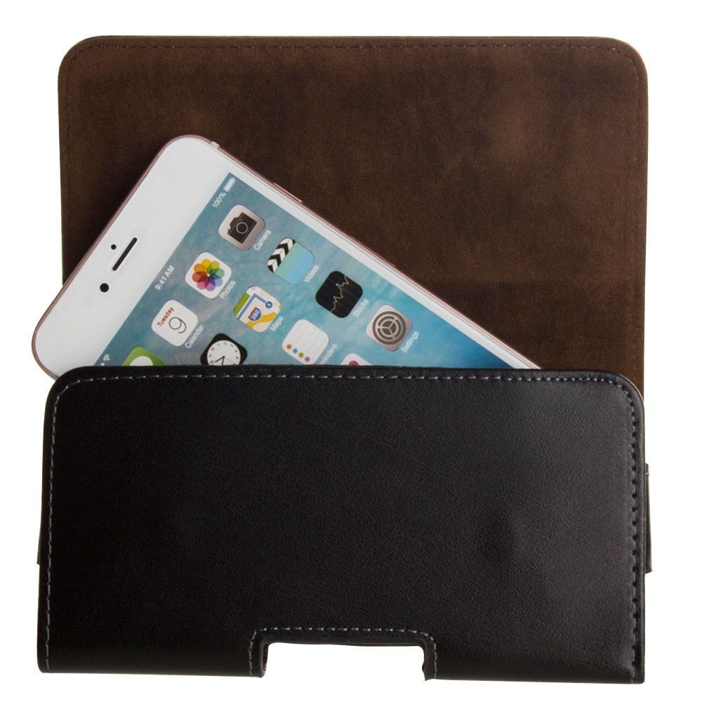 Apple iPhone 6 -  Genuine Leather Hand-Crafted Horizontal Carrying Pouch with Belt Clip, Black