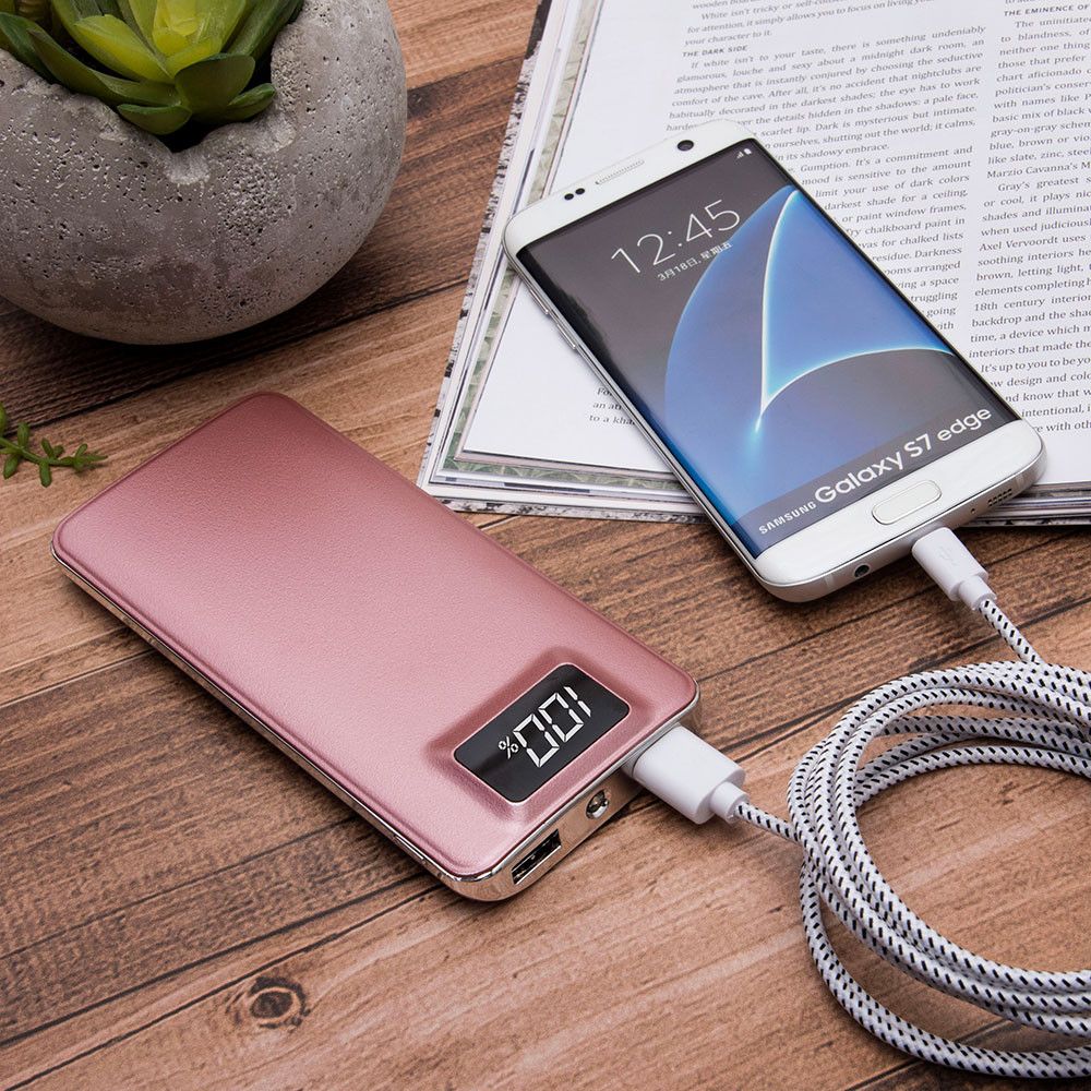 Apple iPhone X -  10,000 mAh Slim Portable Battery Charger/Powerbank with 2 USB Ports, LCD Display and Flashlight, Rose Gold