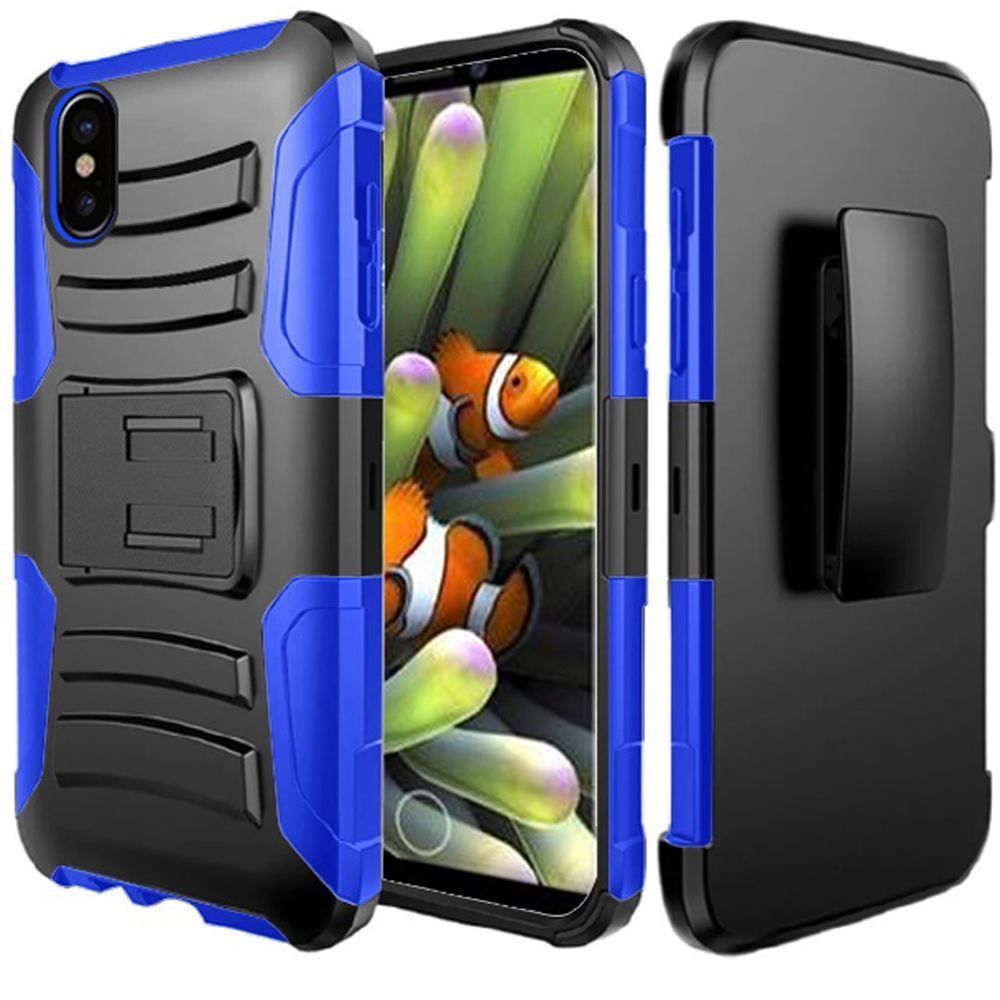 Apple iPhone X -  My.Carbon 3-in-1 Rugged Case with Holster, Black/Blue