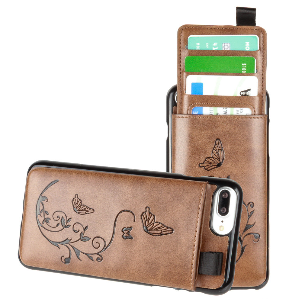 Apple iPhone 6 Plus -  Embossed Butterfly Leather Case with Pull-Out Card Slot Organizer, Brown