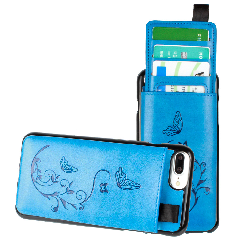 Apple iPhone 6 Plus -  Embossed Butterfly Leather Case with Pull-Out Card Slot Organizer, Blue