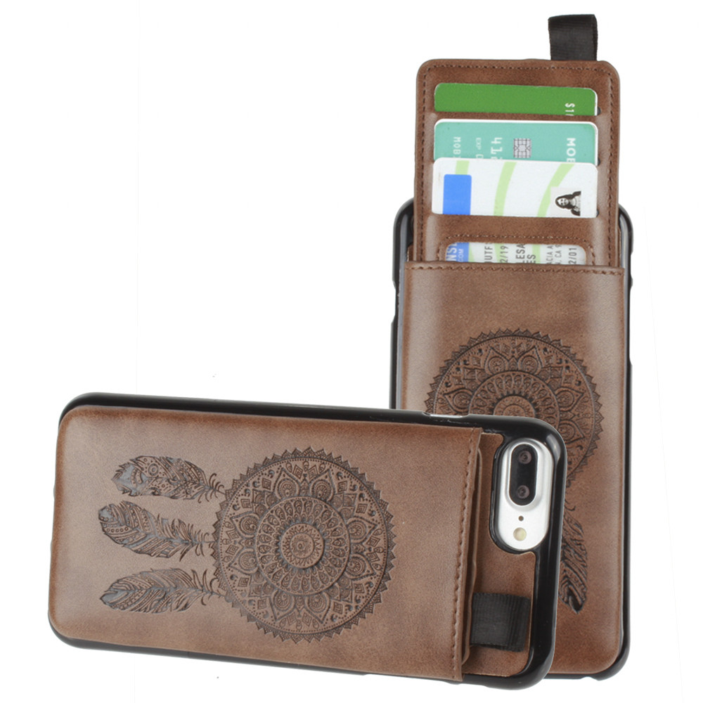 Apple iPhone 6 Plus -  Embossed Dreamcatcher Leather Case with Pull-Out Card Slot Organizer, Brown