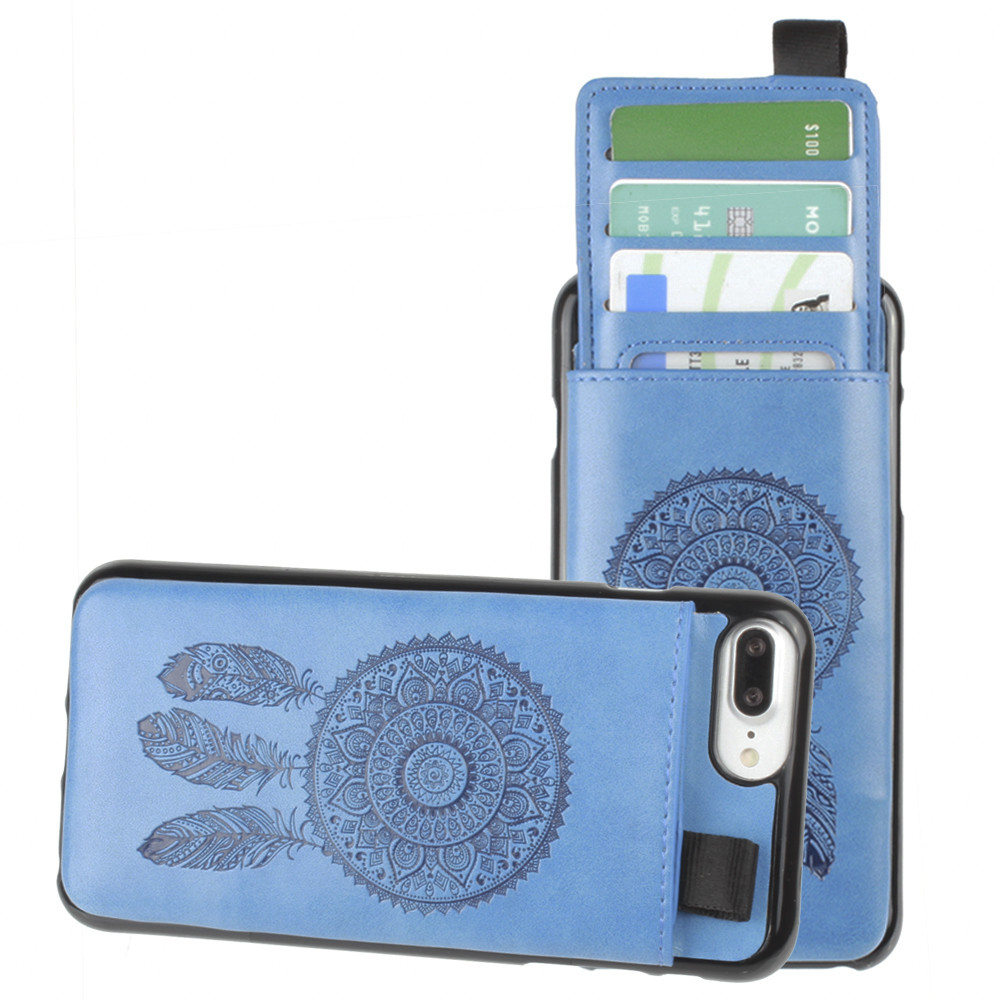 Apple iPhone 6 Plus -  Embossed Dreamcatcher Leather Case with Pull-Out Card Slot Organizer, Blue