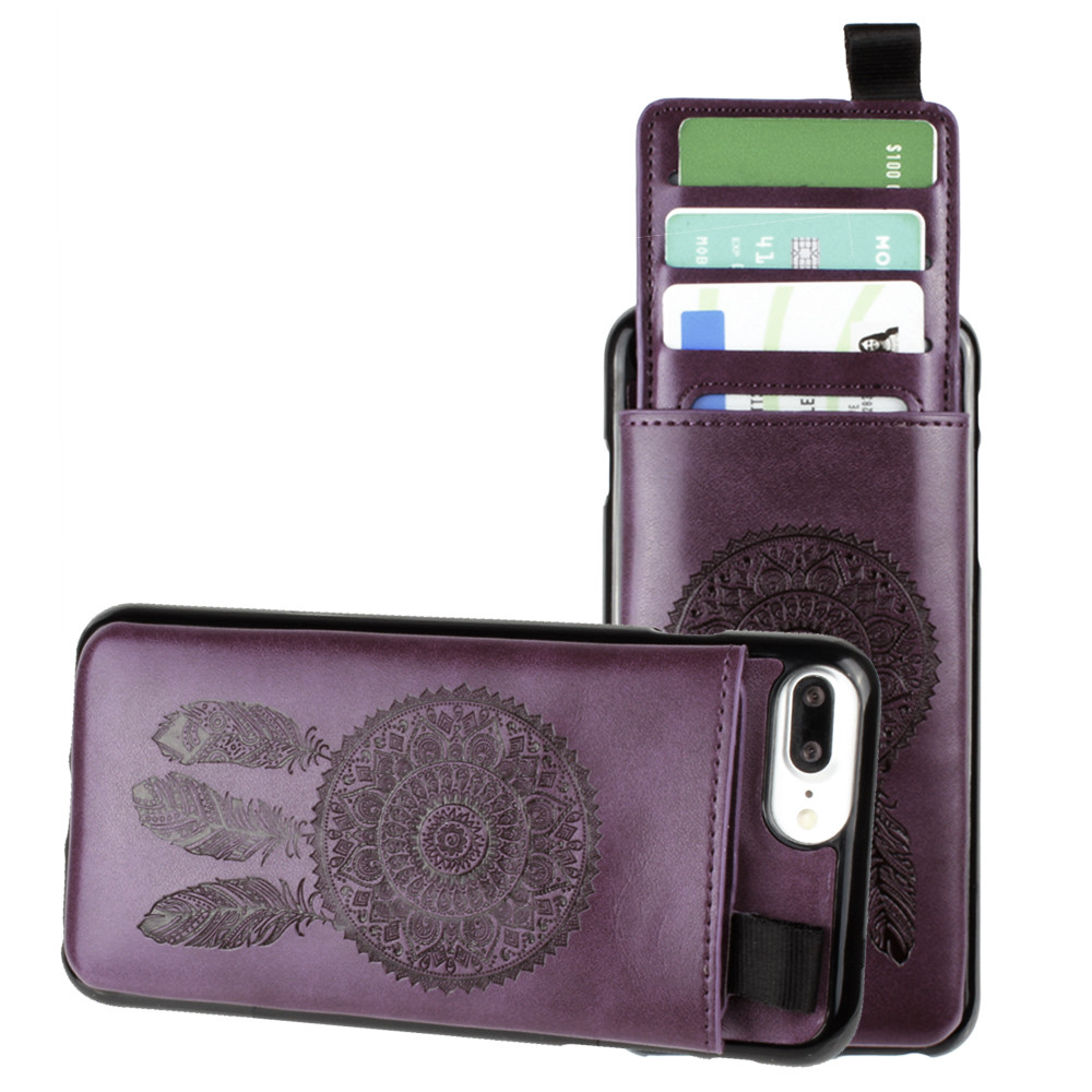 Apple iPhone 6 Plus -  Embossed Dreamcatcher Leather Case with Pull-Out Card Slot Organizer, Purple