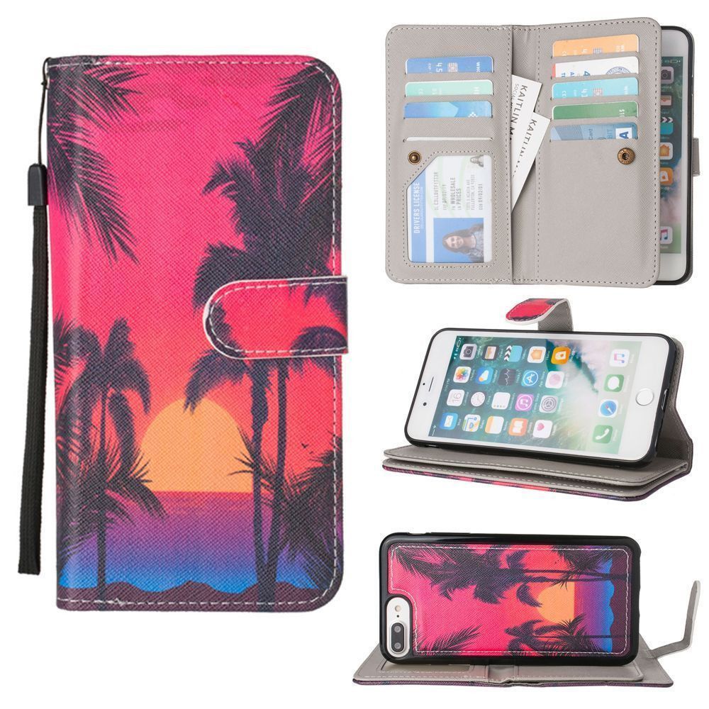Apple iPhone 6 Plus -  Beach Sunset Multi-Card Wallet with Matching Detachable Slim Case and Wristlet, Multi-Color