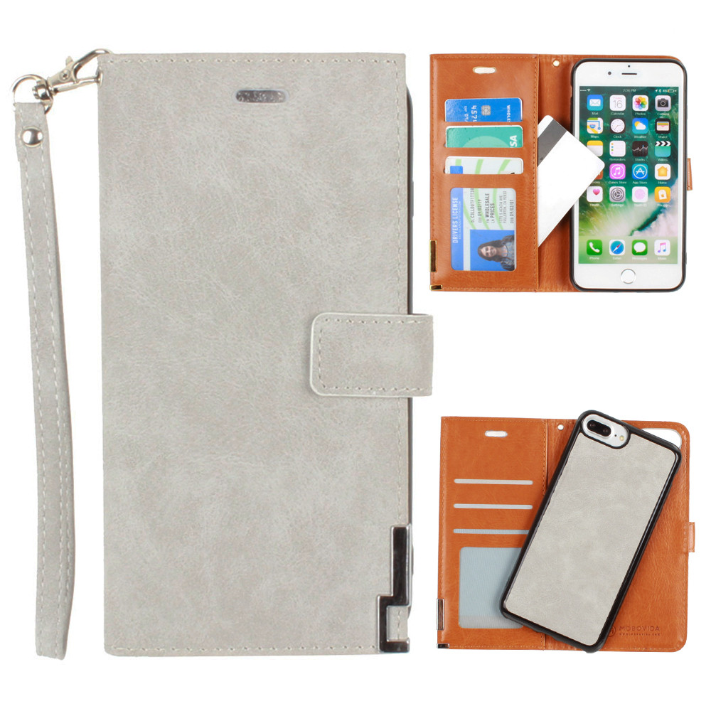 Apple iPhone 6 Plus -  Ultrasuede metal trimmed wallet with removable slim case and  wristlet, Gray