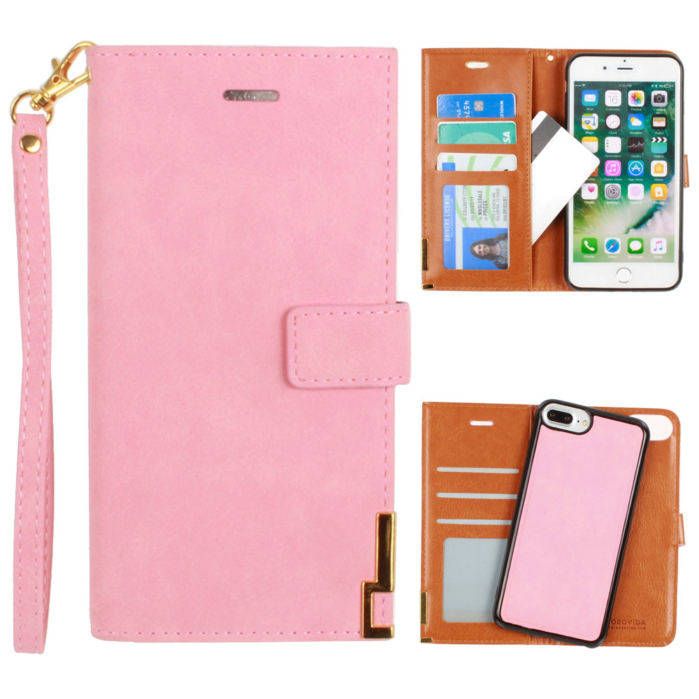 Apple iPhone 6 Plus -  Ultrasuede metal trimmed wallet with removable slim case and  wristlet, Pink