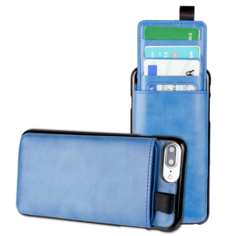 Apple iPhone 6 Plus -  Vegan Leather Case with Pull-Out Card Slot Organizer, Blue