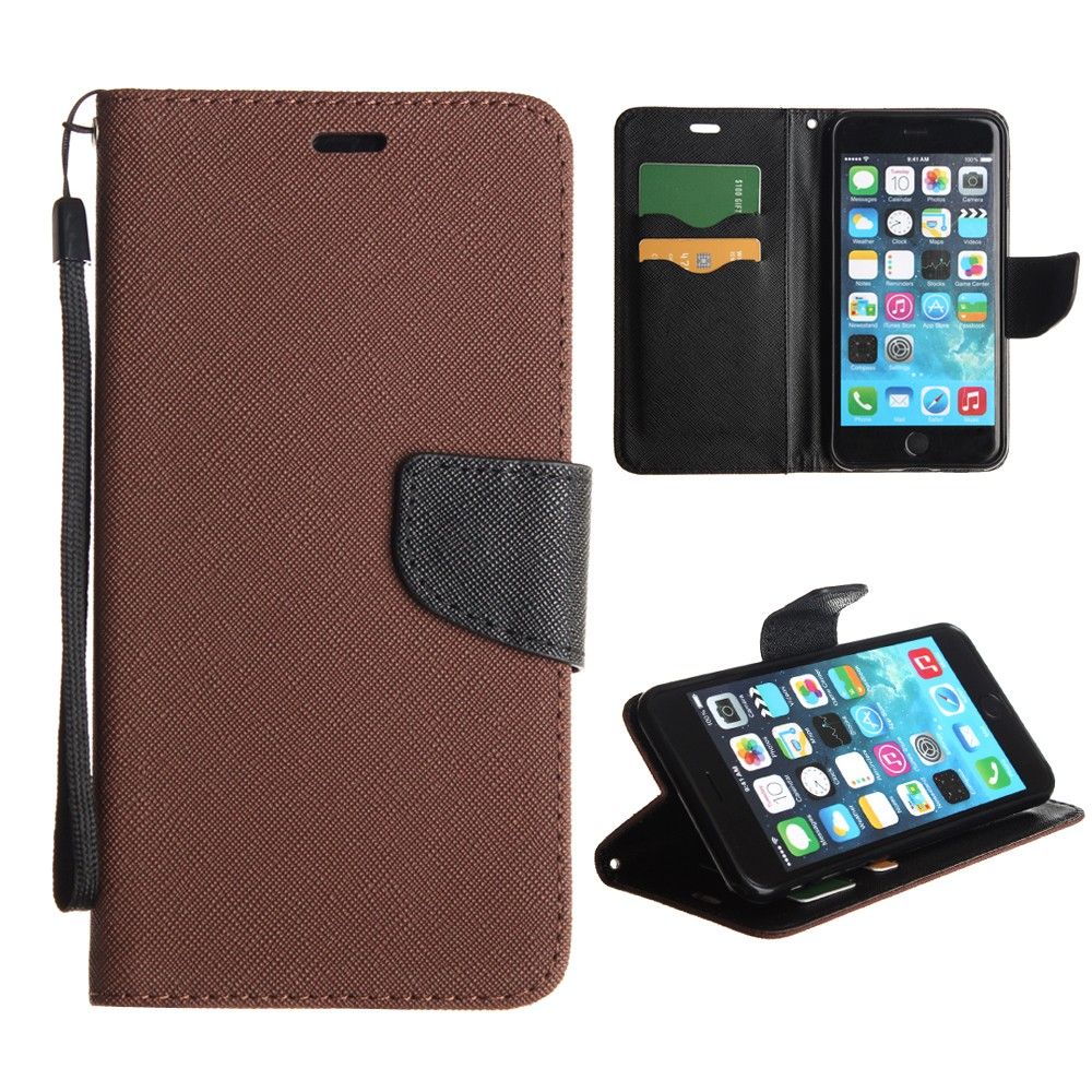 Apple iPhone 6 Plus -  Premium 2 Tone Leather Folding Wallet Case, Brown/Black