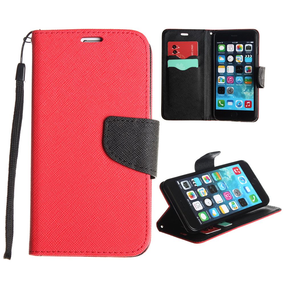 Apple iPhone 6 Plus -  Premium 2 Tone Leather Folding Wallet Case, Red/Black