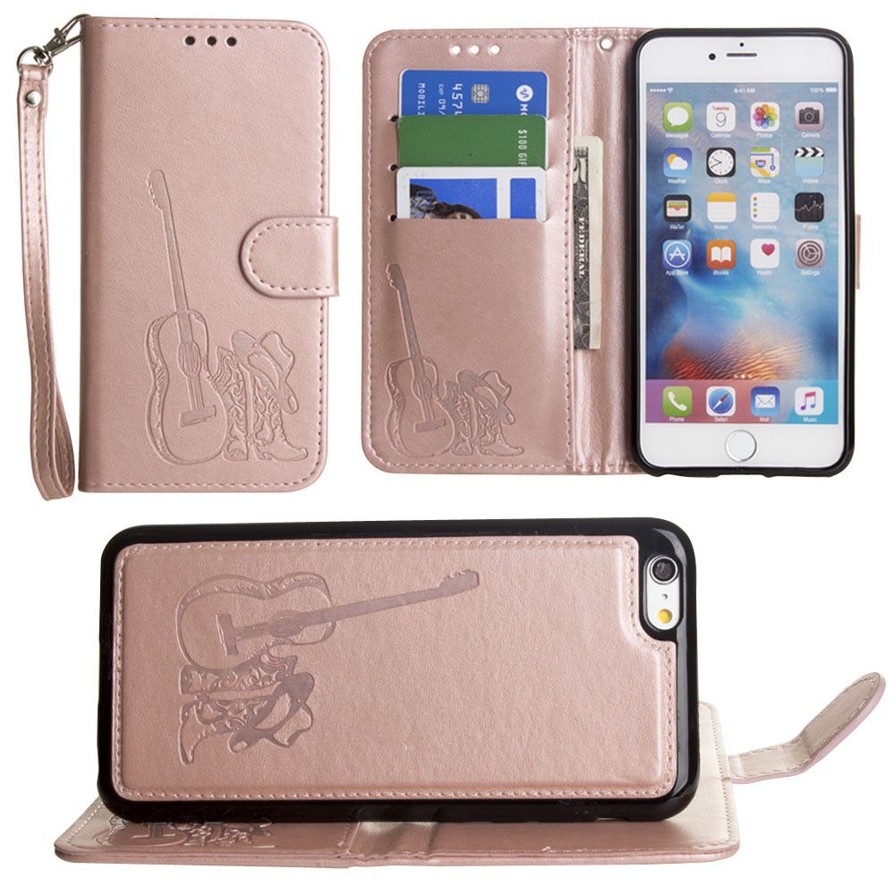 Apple iPhone 6 / 6s PLUS - Country Western Wallet with Matching Detachable Magnetic Phone Case and Wristlet, Rose Gold