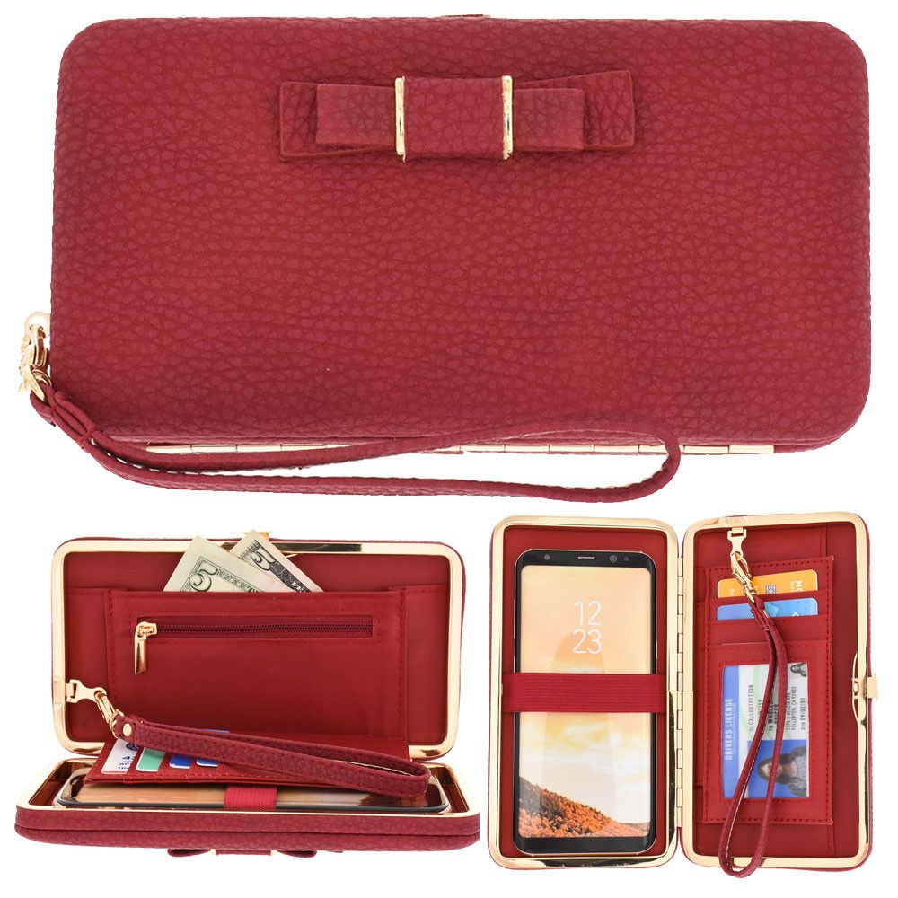 Apple iPhone 6 Plus -  Bow clutch wallet with hideaway wristlet, Red