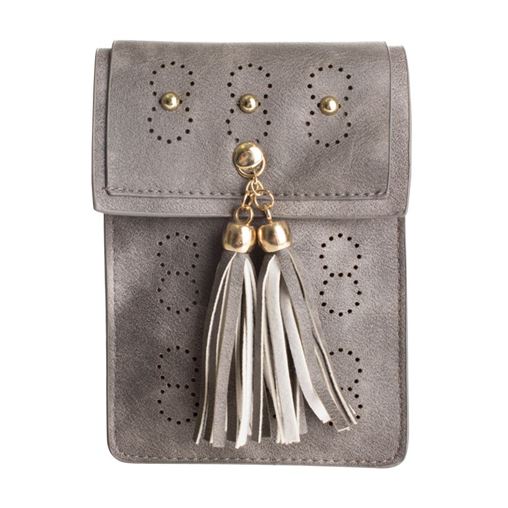 Apple iPhone 6 Plus -  Leather Tassel Crossbody Bag with Detachable Strap, Gray