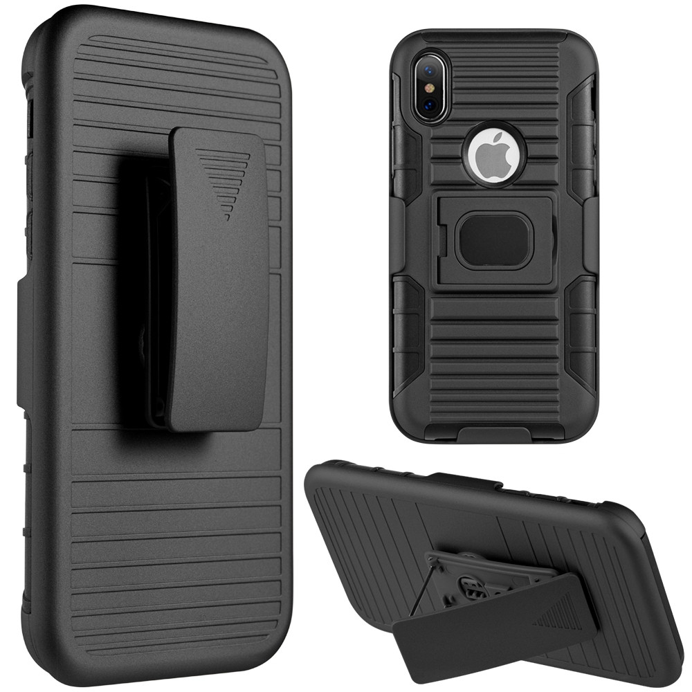 Apple iPhone X - My.Carbon 3-in-1 Rugged Case with Holster and Magnetic Function, Black