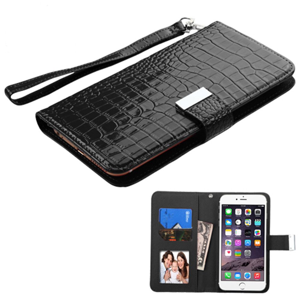 Apple iPhone 6 Plus -  Compact Wristlet Style Wallet with Card Slots, Black
