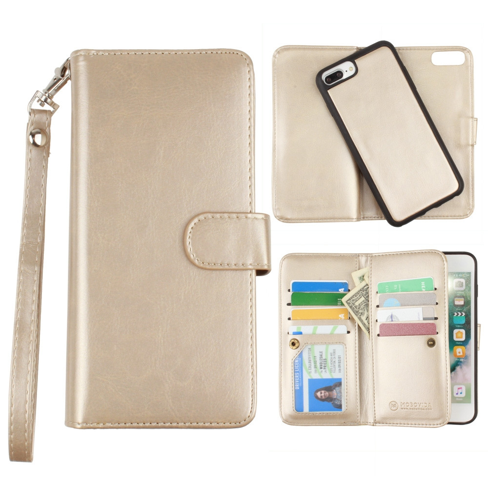 Apple iPhone 6 Plus -  Multi-Card Slot Wallet Case with Matching Detachable Case and Wristlet, Gold