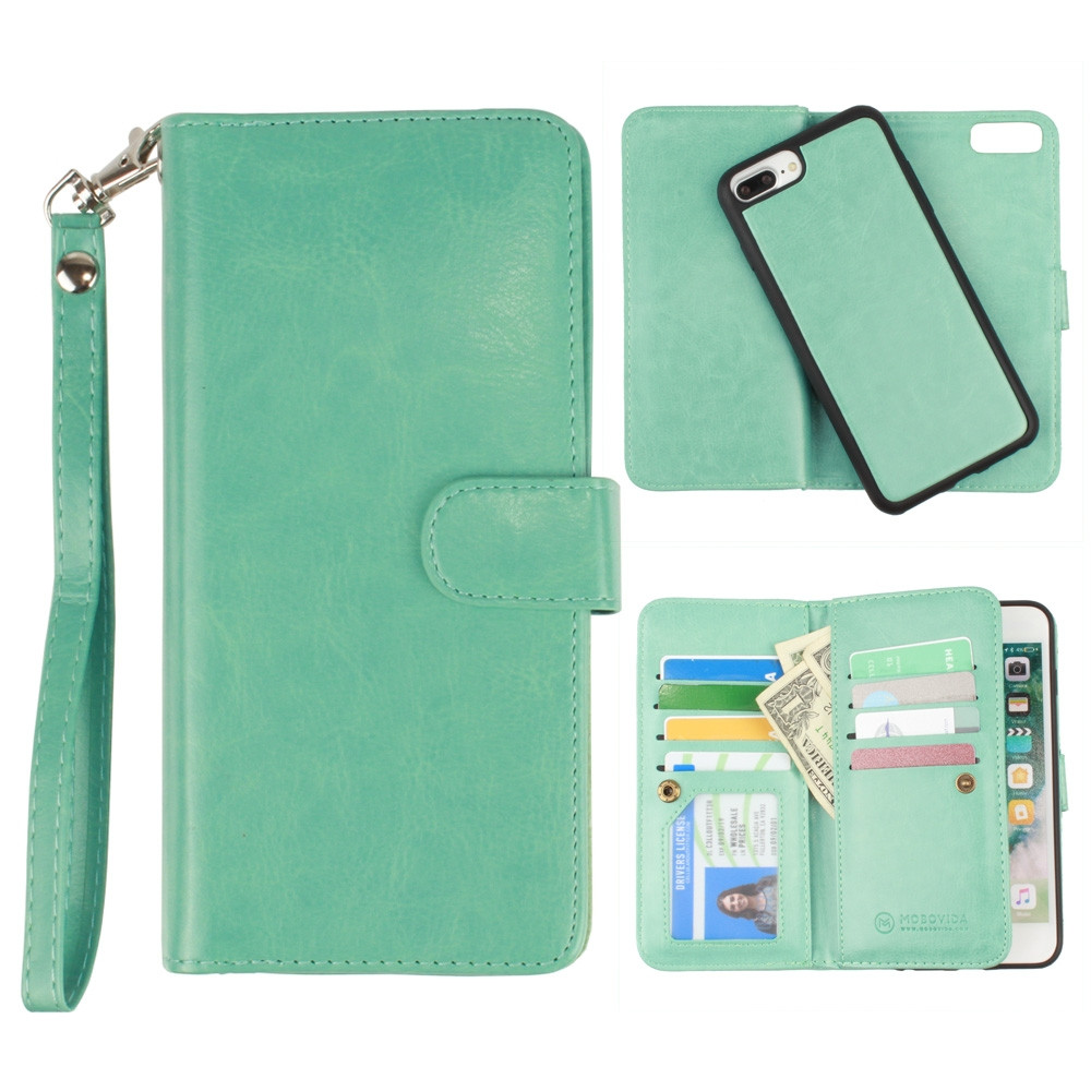 Apple iPhone 6 Plus -  Multi-Card Slot Wallet Case with Matching Detachable Case and Wristlet, Teal Blue