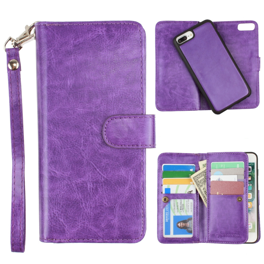 Apple iPhone 6 Plus -  Multi-Card Slot Wallet Case with Matching Detachable Case and Wristlet, Purple