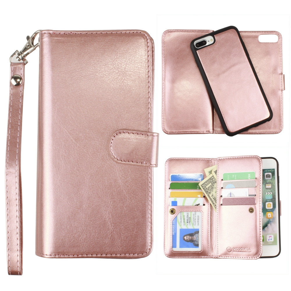 Apple iPhone 6 Plus -  Multi-Card Slot Wallet Case with Matching Detachable Case and Wristlet, Rose Gold