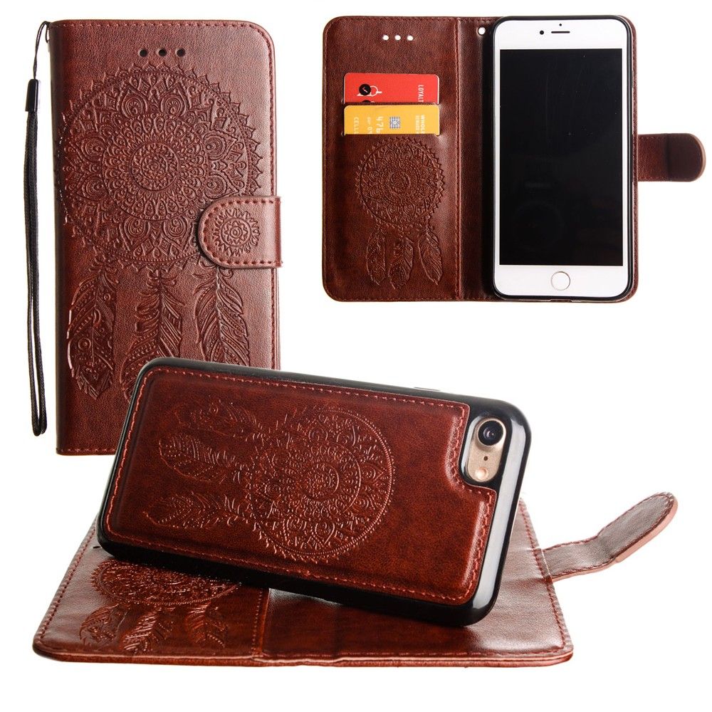 Apple iPhone 6 Plus -  Embossed Dream Catcher Design Wallet Case with Detachable Matching Case and Wristlet, Brown