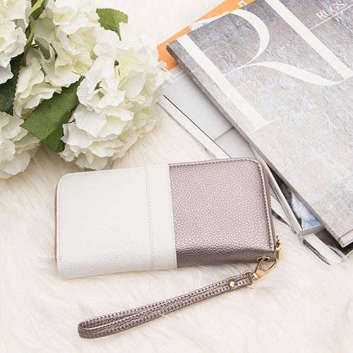 Apple iPhone 6 Plus -  Two Toned Designer style Clutch wallet, Bronze/White