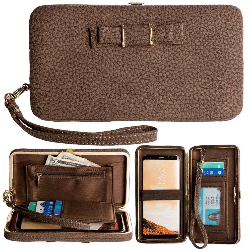 Apple iPhone 6 Plus -  Bow clutch wallet with hideaway wristlet, Brown