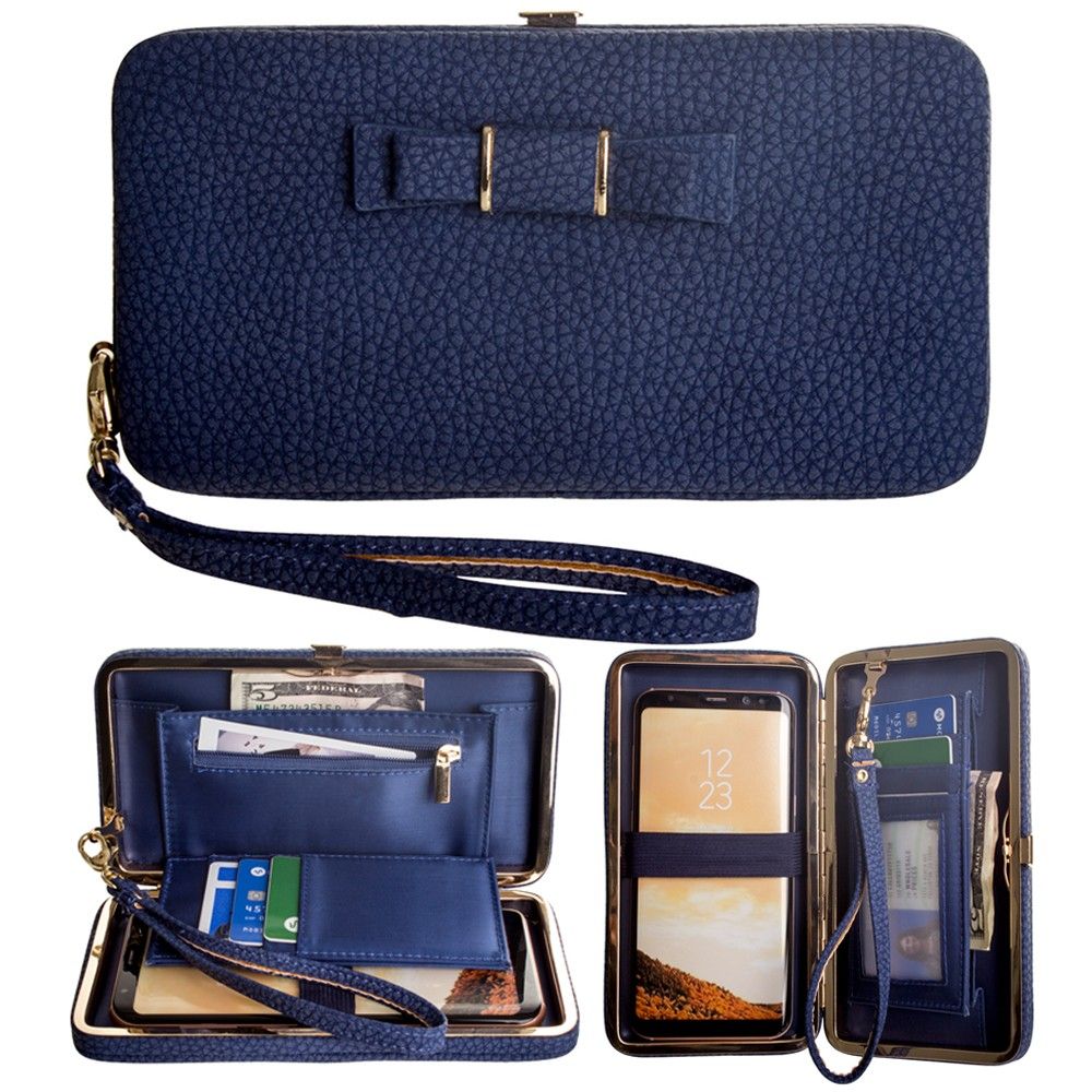 Apple iPhone 6 Plus -  Bow clutch wallet with hideaway wristlet, Navy