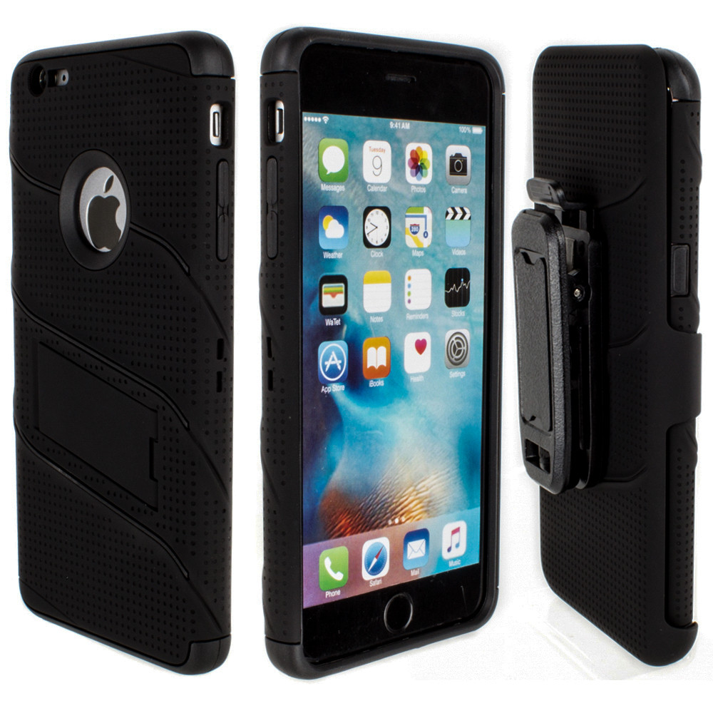 Apple iPhone 6/6s Plus - RoBolt Heavy-Duty Rugged Case and Holster Combo, Black