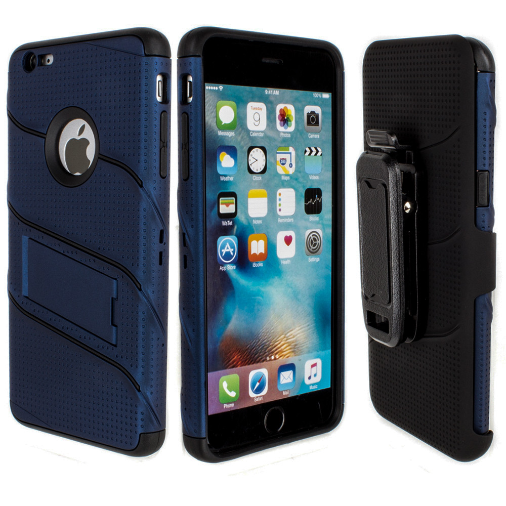 Apple iPhone 6/6s Plus - RoBolt Heavy-Duty Rugged Case and Holster Combo, Navy Blue/Black